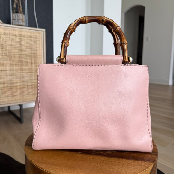 Gucci Nymphaea Bamboo Top Handle Leather Bag Pink - Picture 1 of 10